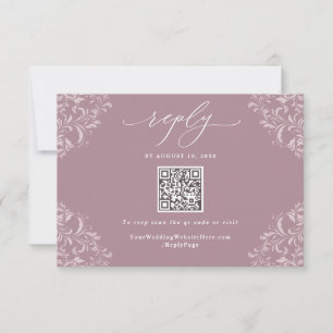 Elegante Mauve Dusty Rose Vintage Wedding QR Code RSVP Karte