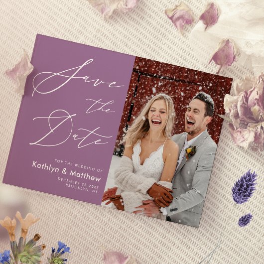 Elegante Mauve Elegante Script Modernes Foto Hochz Save The Date