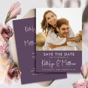 Elegante Mauve Fun Script Modernes Foto Hochzeit Save The Date