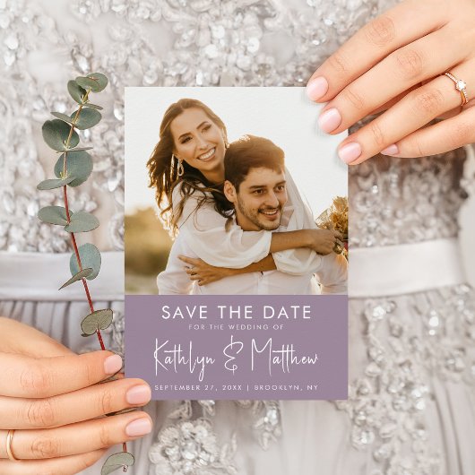 Elegante Mauve Fun Script Modernes Foto Hochzeit Save The Date