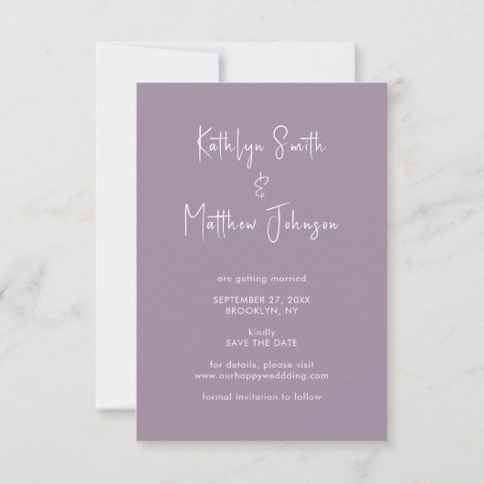 Elegante Mauve Fun Script Modernes Foto Hochzeit Save The Date (Rückseite)