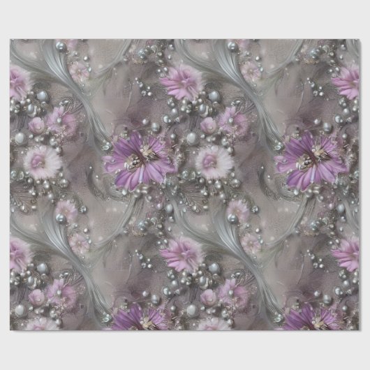 Elegante Mauve, Grau und Elfenbeinblüte & Beaded Geschenkpapier (Flach)