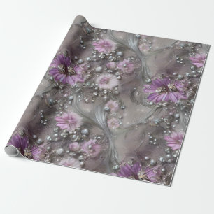 Elegante Mauve, Grau und Elfenbeinblüte & Beaded Geschenkpapier