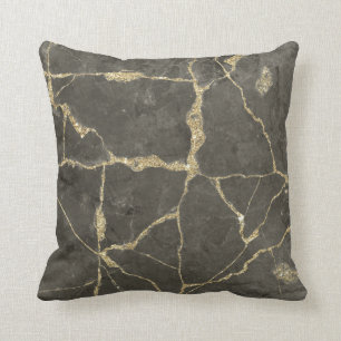 Elegante mauve graue Imitat Gold Glitzer Marmor Kissen