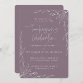 Elegante Mauve Modern Leaf Motif Erntedank Einladung (Vorne/Hinten)