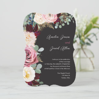 Elegante Mauve & Moody Black Wedding Einladung