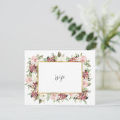 Elegante Mauve Pink Florals Gold Frame Wedding RSV RSVP Karte (Stehend Vorderseite)