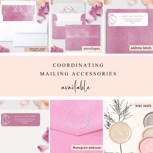 Elegante Mauve Pink Monogram Wedding Rücksendeadre