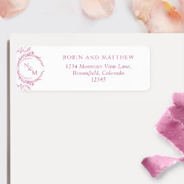 Elegante Mauve Pink Monogram Wedding Rücksendeadre