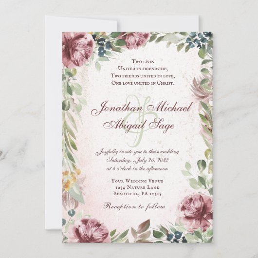 Elegante Mauve Pink Peony Christlich Wedding Einladung (Vorderseite)