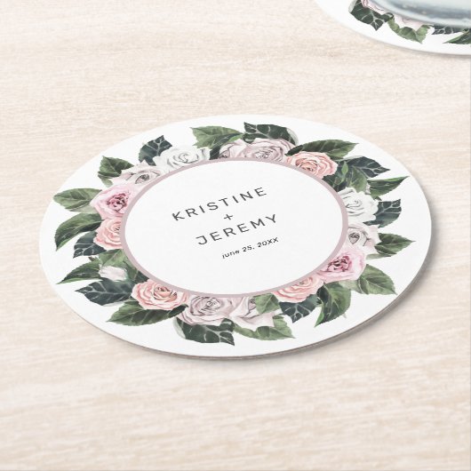 Elegante Mauve Pink Rose Wasserfarbenhochzeit Runder Pappuntersetzer (Angewinkelt)