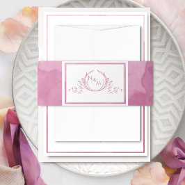 Elegante Mauve Pink Wasserfarbe, Monogramm Hochzei Einladungsbanderole