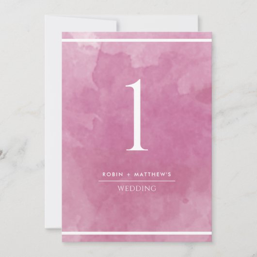 Elegante Mauve Pink Wasserfarbe Tischnummer (Vorderseite)