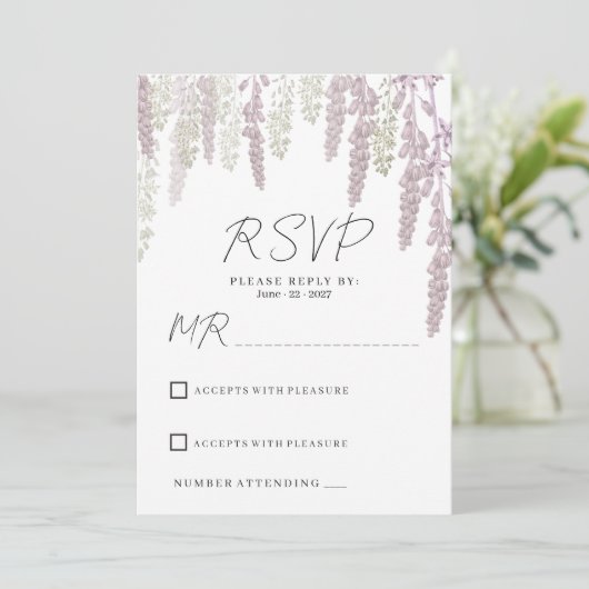 Elegante mauve rosa Minze grüne Blumenhochzeit RSV Einladung (Stehend Vorderseite)