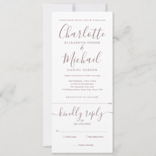 Elegante Mauve-Schrift Hochzeit All in One Einladung