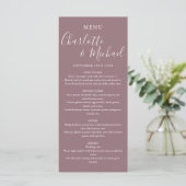 Elegante Mauve Signature Script Wedding Menu Menükarte (Stehend Vorderseite)
