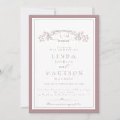 Elegante Mauve & Terracotta Wappen Monogram Weddin Einladung (Vorderseite)