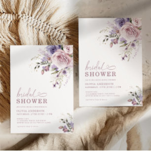 Elegante Mauve- und Lavendel-Hochzeitsdusche-Blume Einladung