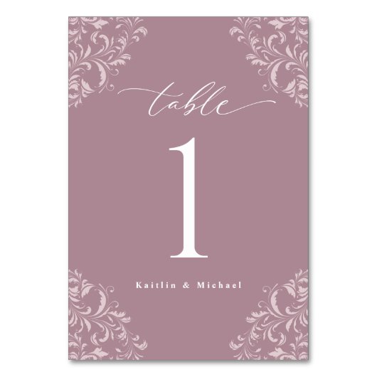 Elegante Mauve Vintag Classic Kleine Hochzeit Tischnummer (Vorderseite)