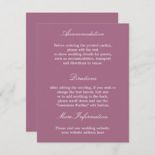 Elegante Mauve Wedding Details Card Begleitkarte