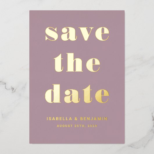 Elegante Mauve Wedding speichern das Datum Gold Folieneinladung (Vorderseite)