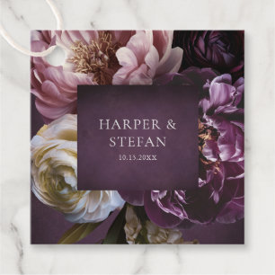 Elegante maximalistische lila Blumenhochzeit Geschenkanhänger