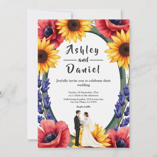 Elegante Meadow Bride & Groom Summer Floral Weddin Einladung (Vorderseite)