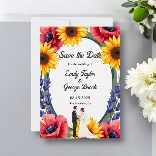 Elegante Meadow Bride & Groom Summer Floral Weddin Save The Date