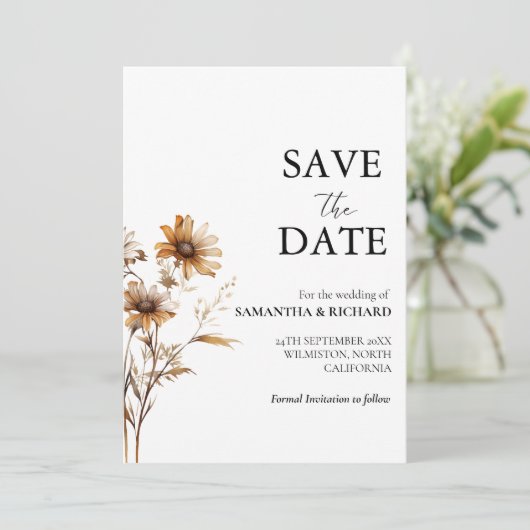 Elegante Meadow-Wildblume Hochzeit speichern das D Einladung (Stehend Vorderseite)