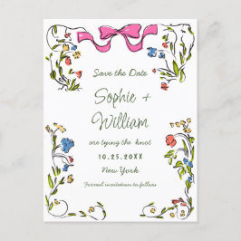 Elegante Meadow-Wildblumen beim Hochzeitsdatum spe Postkarte