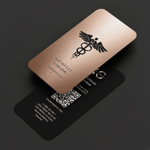 Elegante Medical Nurse Black Caduceus Rosegold Visitenkarte