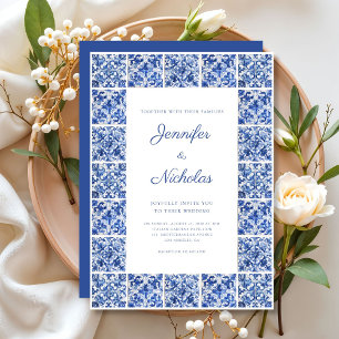 Elegante mediterrane blaue Fliesen Hochzeit Einladung
