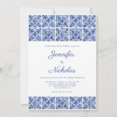 Elegante mediterrane blaue Tiles Wedding Einladung (Vorderseite)