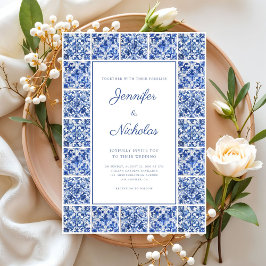 Elegante mediterrane blaue Tiles Wedding Einladung