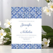 Elegante mediterrane blaue Tiles Wedding Einladung