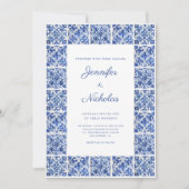 Elegante mediterrane blaue Tiles Wedding Einladung (Vorderseite)