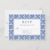 Elegante mediterrane blaue Tiles Wedding RSVP Karte (Vorderseite)