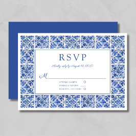 Elegante mediterrane blaue Tiles Wedding RSVP Karte