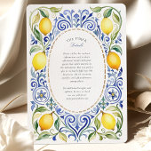 Elegante mediterrane Lemon & Blue Tile Hochzeit Einladung