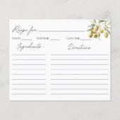 Elegante mediterrane Olivenfamilienrezeptkarte (Vorderseite)