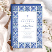 Elegante mediterrane Tiles Boy Baptisse Einladung