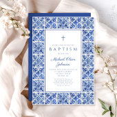 Elegante mediterrane Tiles Boy Baptisse Einladung