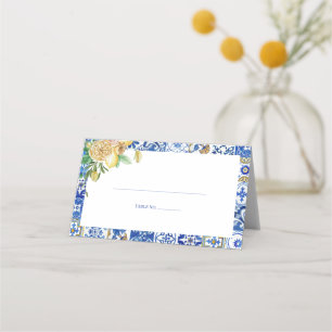 Elegante mediterrane Zitronen-Blumen-Brautparty Platzkarte