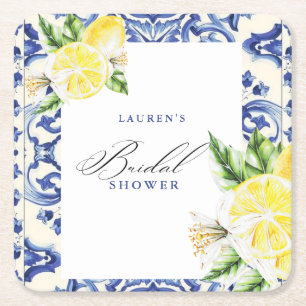 Elegante mediterrane Zitronen-Blumen-Brautparty Rechteckiger Pappuntersetzer