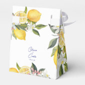 Elegante mediterrane Zitronen-Hochzeit in Urlaubso Geschenkschachtel (Rückseite)