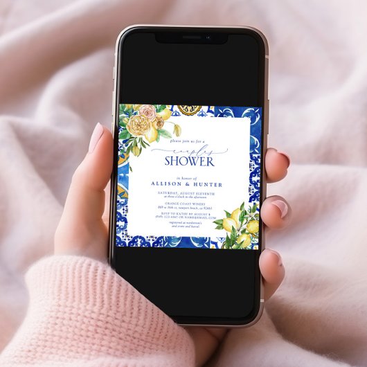 Elegante mediterrane Zitronenblumenkolorpel Dusche Einladung