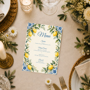 Elegante mediterrane Zitronenhochzeit Menükarte