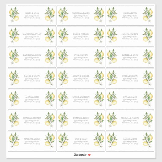 Elegante Mediterranean Lemon Duwer Guest Address Aufkleber (Blatt)