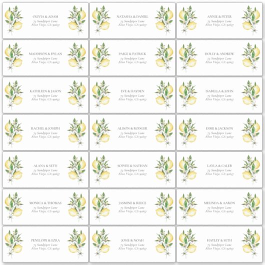 Elegante Mediterranean Lemon Duwer Guest Address Aufkleber (Vorderseite)