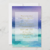 Elegante Meeresblau-Lila-Strand-QR-Code-Hochzeit Einladung (Vorderseite)